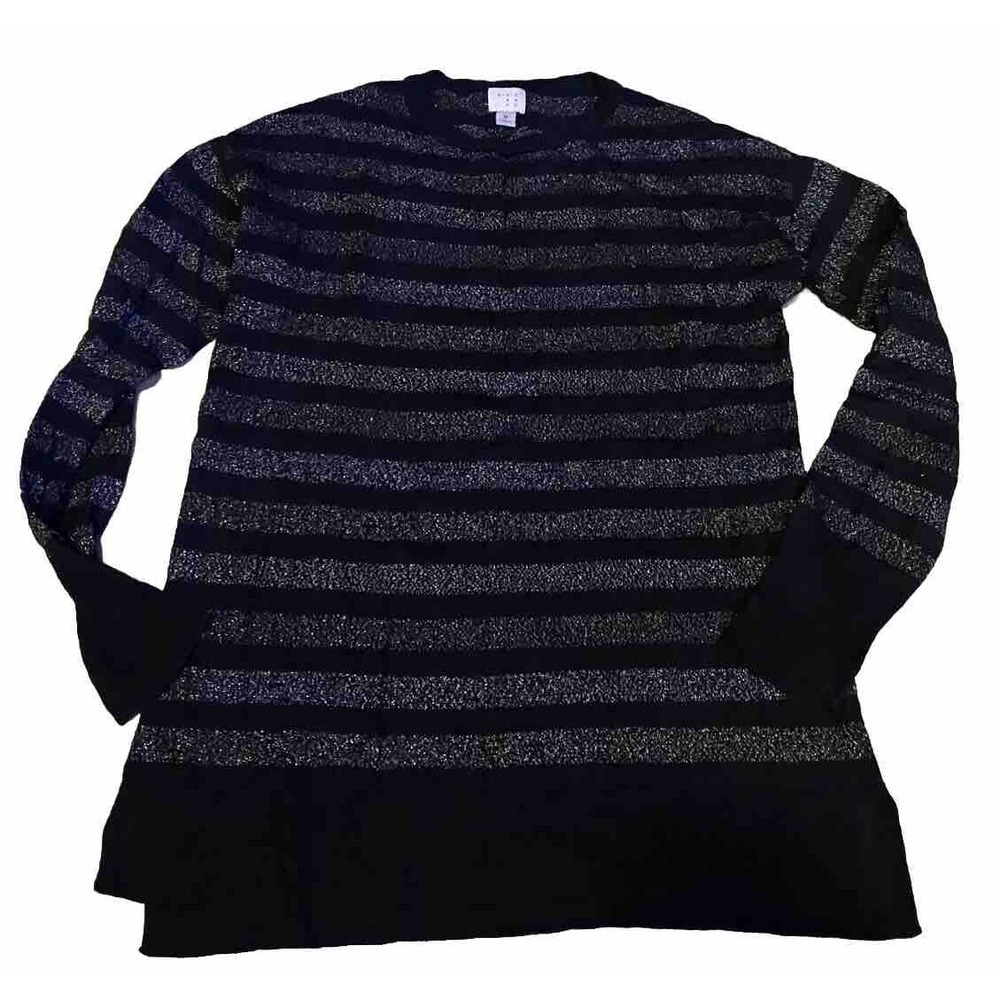 A New Day M Black Silver Metallic Stripe Crew Neck Long Sleeve Sweater